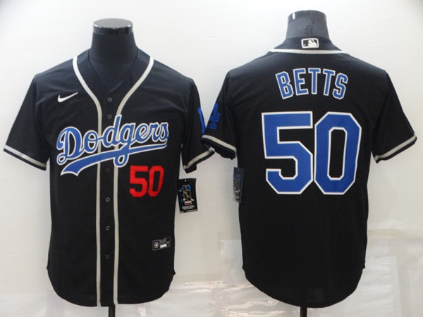 Men's Los Angeles Dodgers #50 Mookie Betts Black Cool Base Stitched Baseball Jersey